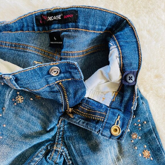 Girl's Outfit size 6 Jordache Bejeweled Distressed Jeans & Tasseled Fringe Tank - Picture 8 of 16